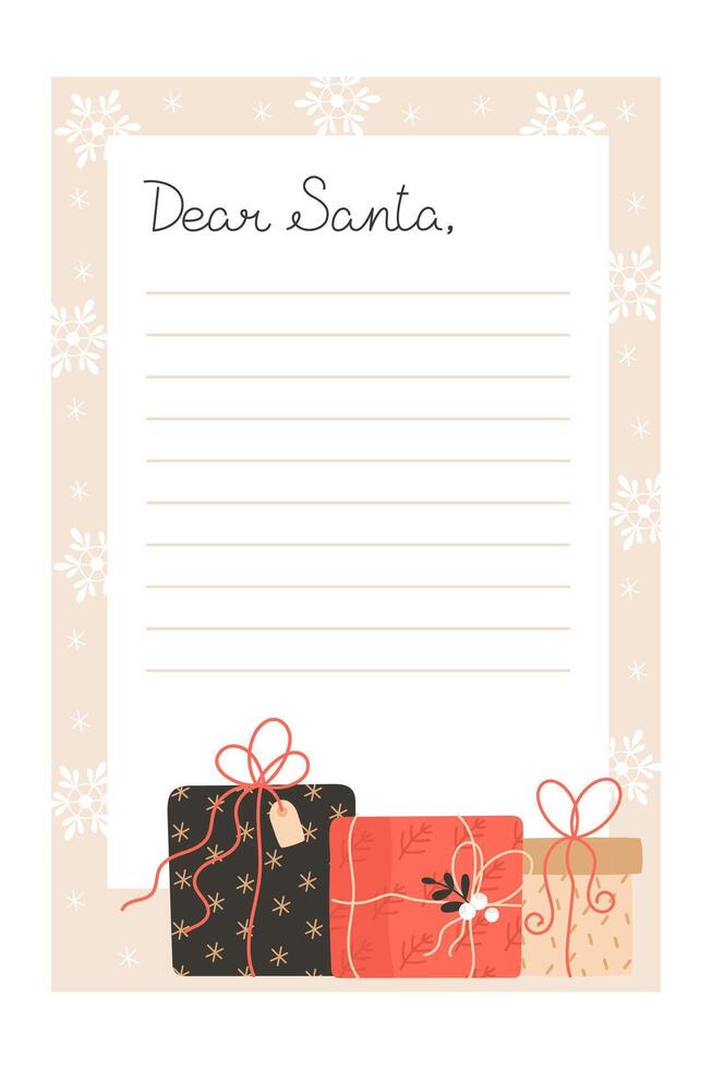 Christmas letter template with snowflakes and gift boxes vector
