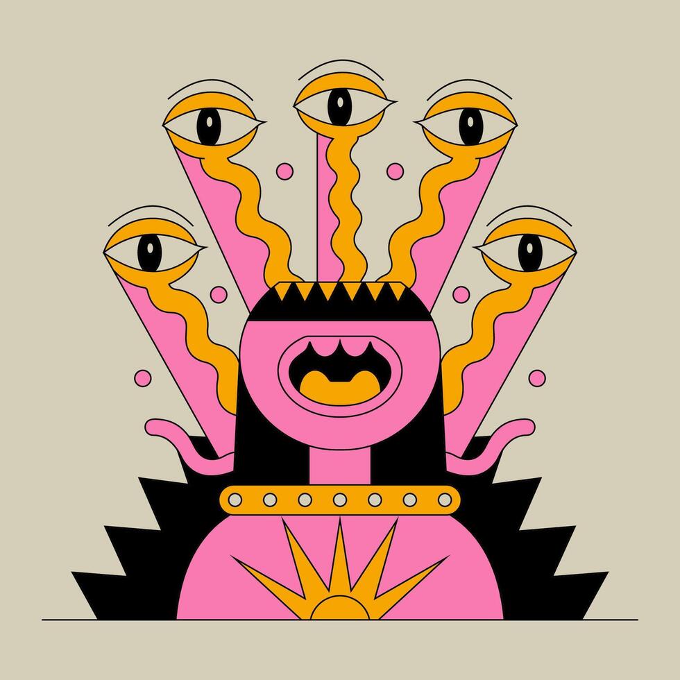 Abstract Monster Illustration with Surreal Eyes and Geometric Shapes vector