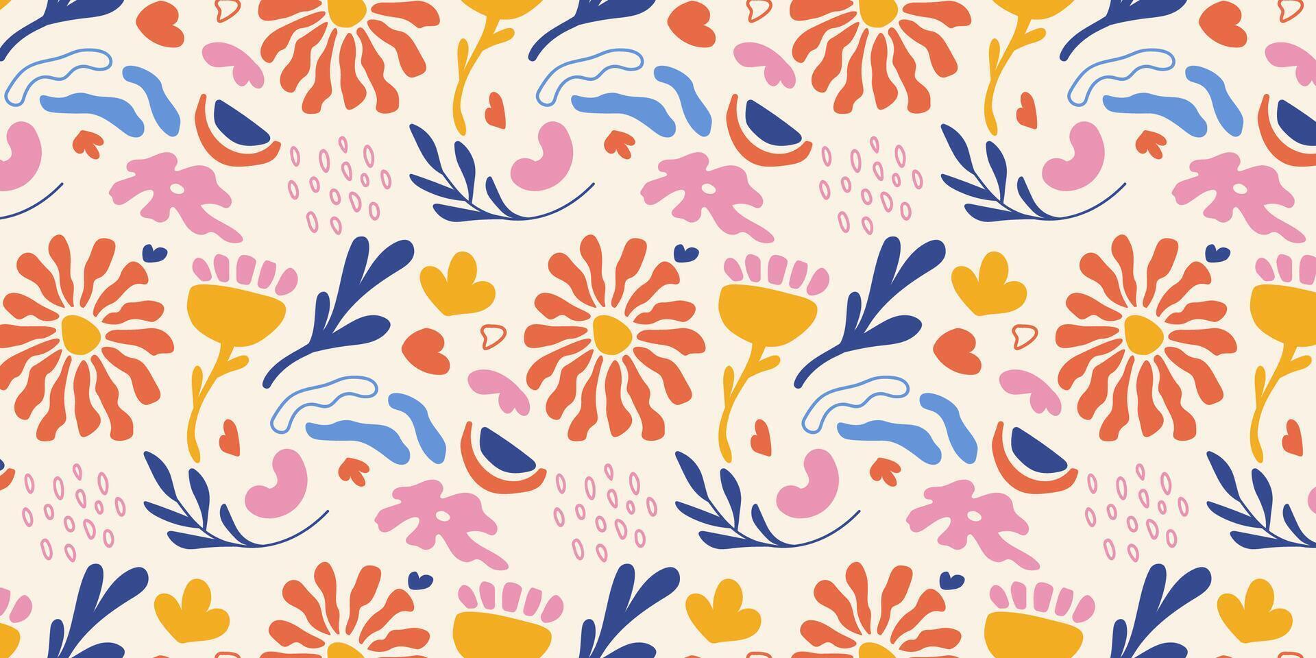 Groovy abstract floral pattern. Organic doodle shapes in trendy naive hippie 60s 70s style. Organic doodle shapes isolated on a white background. Trendy retro naive art set. Blue and yellow colors. vector