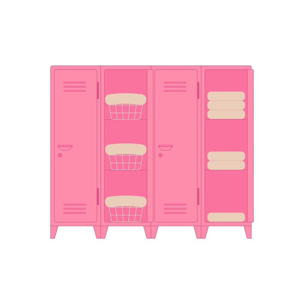Metal pink locker for modern interior design. Wardrobe for locker rooms, gym, storage cells. illustration vector
