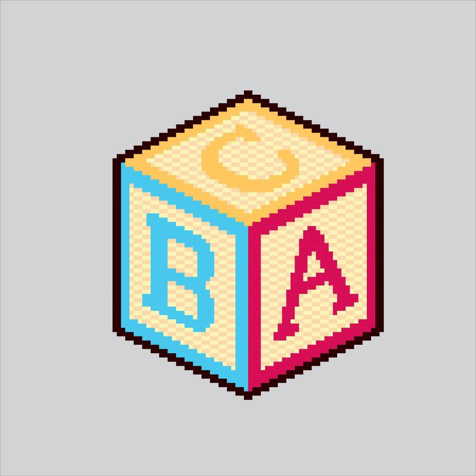 Baby Block Letters. Pixelated Alphabet Cube. Baby Children Block Letters cube Icon pixelated for the pixel art game and icon for website and game. old school retro. vector