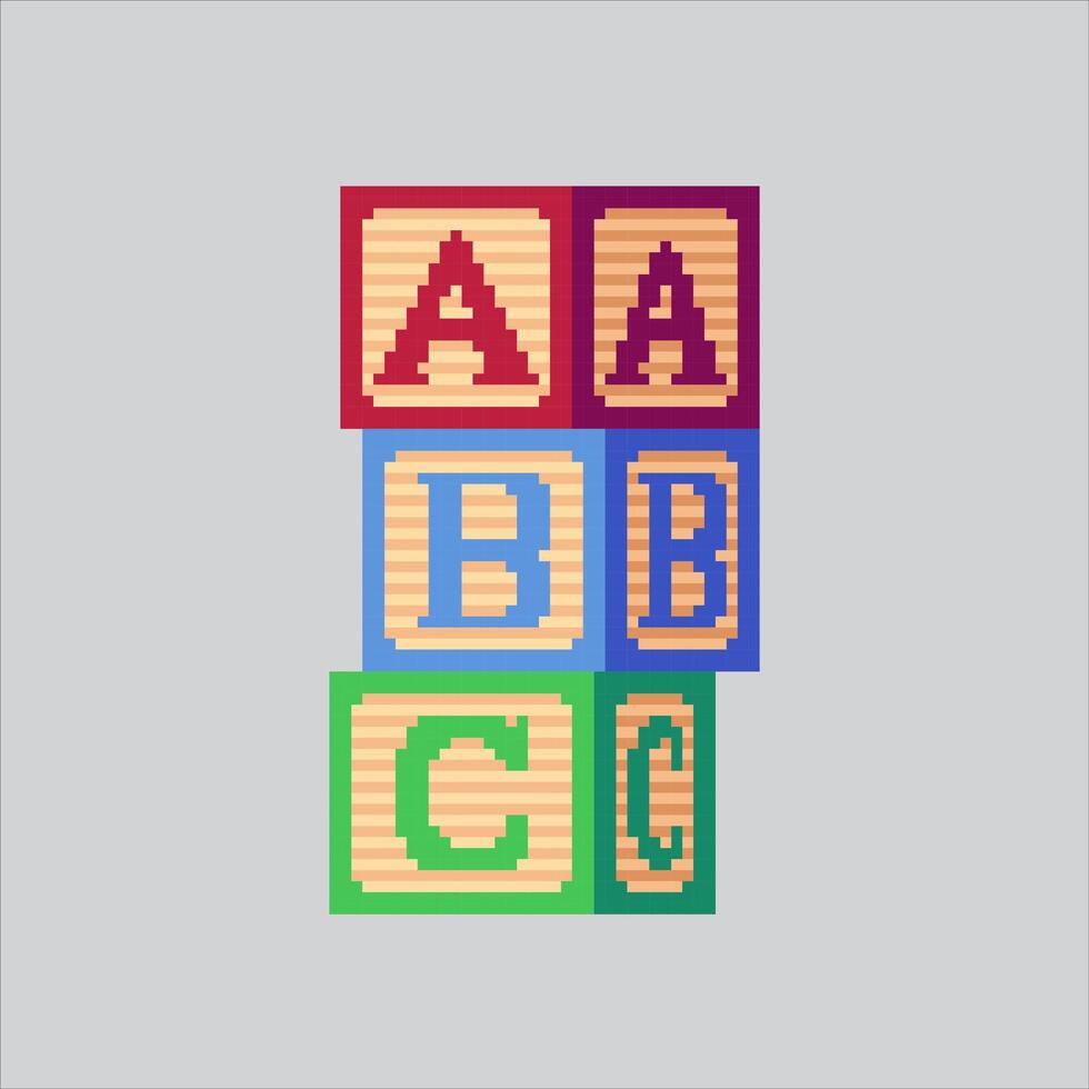 Pixel art illustration Baby Block Letters. Pixelated Alphabet Cube. Baby Children Block Letters cube Icon pixelated for the pixel art game and icon for website and game. old school retro. vector
