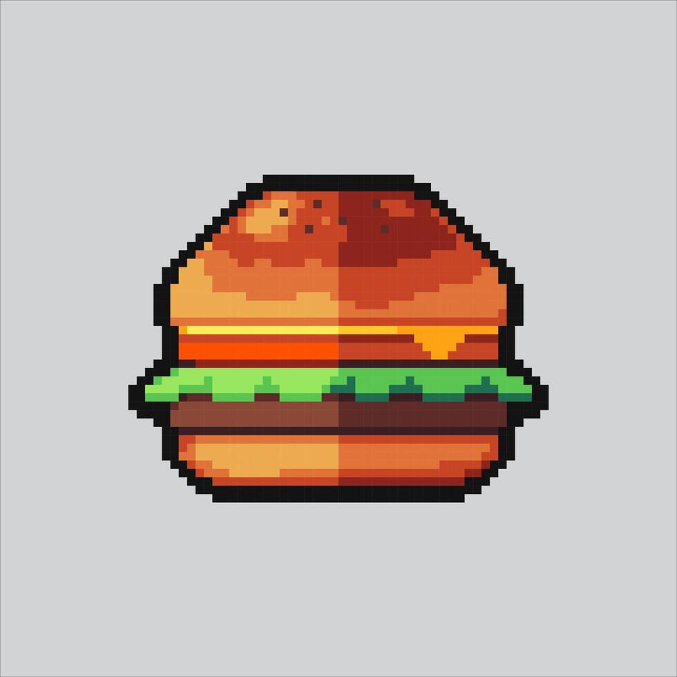 Hamburger. Pixelated Beef Burger. Hamburger Beef Burger Sandwich Icon pixelated for the pixel art game and icon for website and game. old school retro. vector