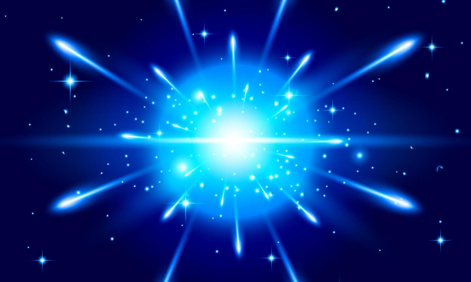 Meteor rain with falling glowing comets. Abstract light digital background. Neon bright light particles, luminous rays in motion. vector
