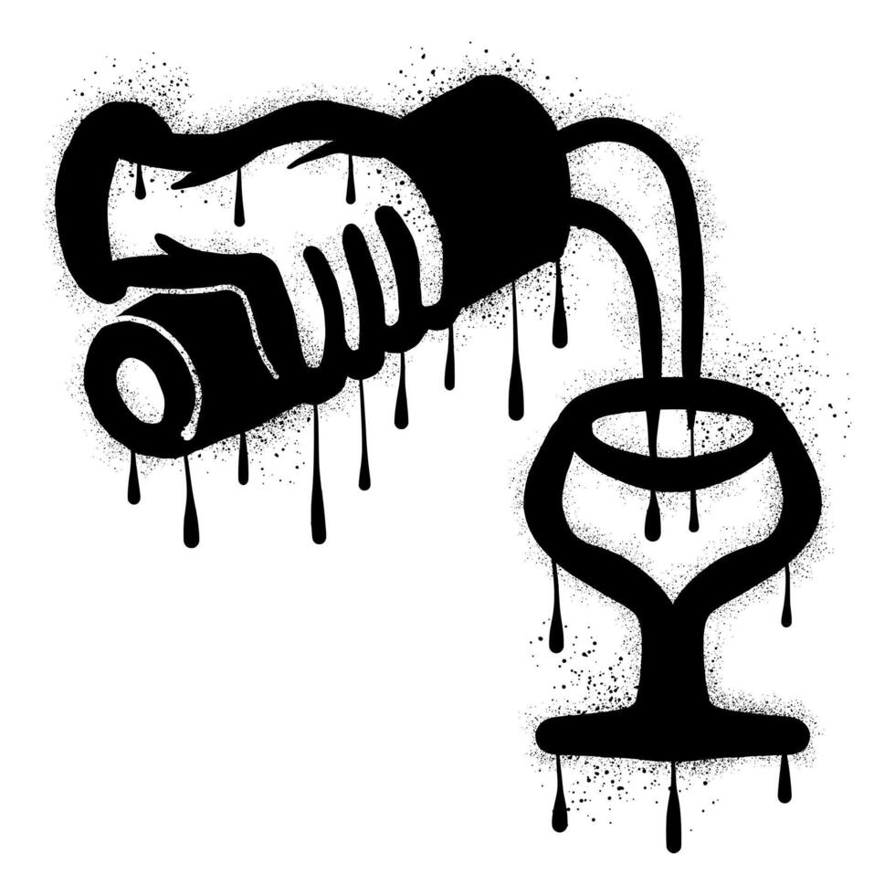 Graffiti hand pouring drink into glass with cocktail shaker vector