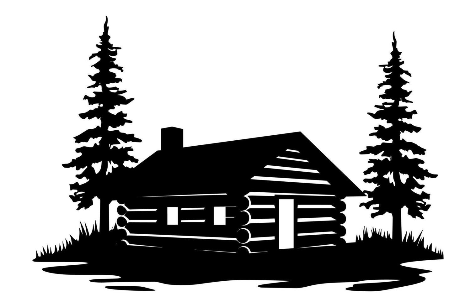 Log Cabin Silhouette, Rustic Cabin Black Clipart vector