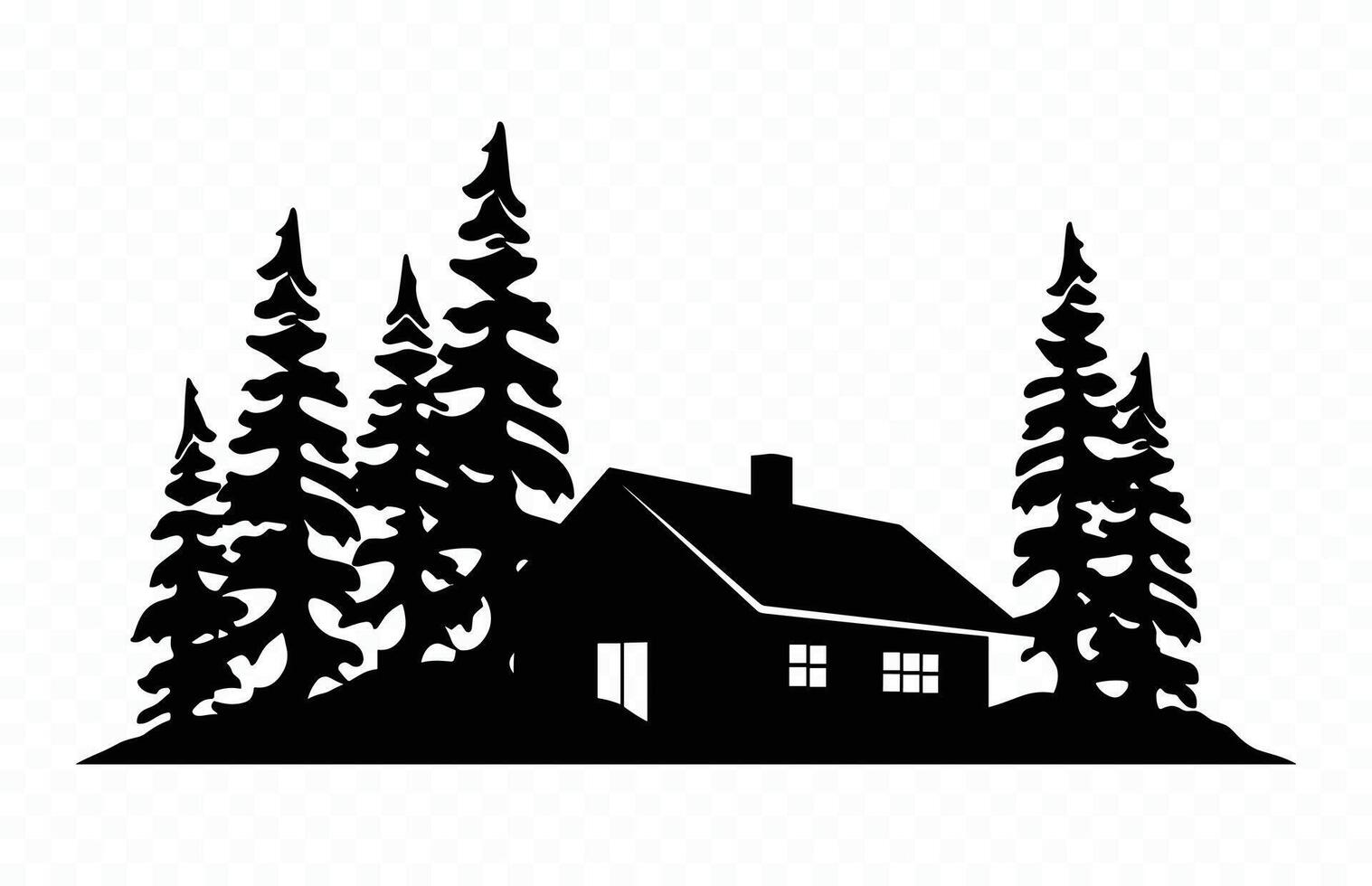 Forest Log Cabin Silhouette vector