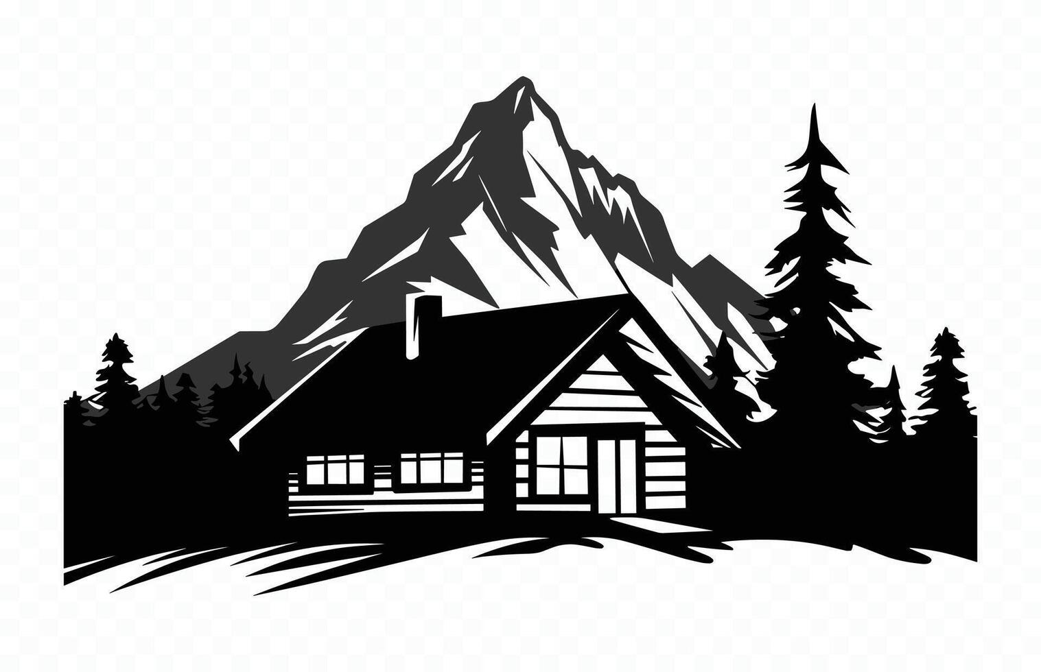 Mountain Cabin Clipart Silhouette isolated on a white background vector