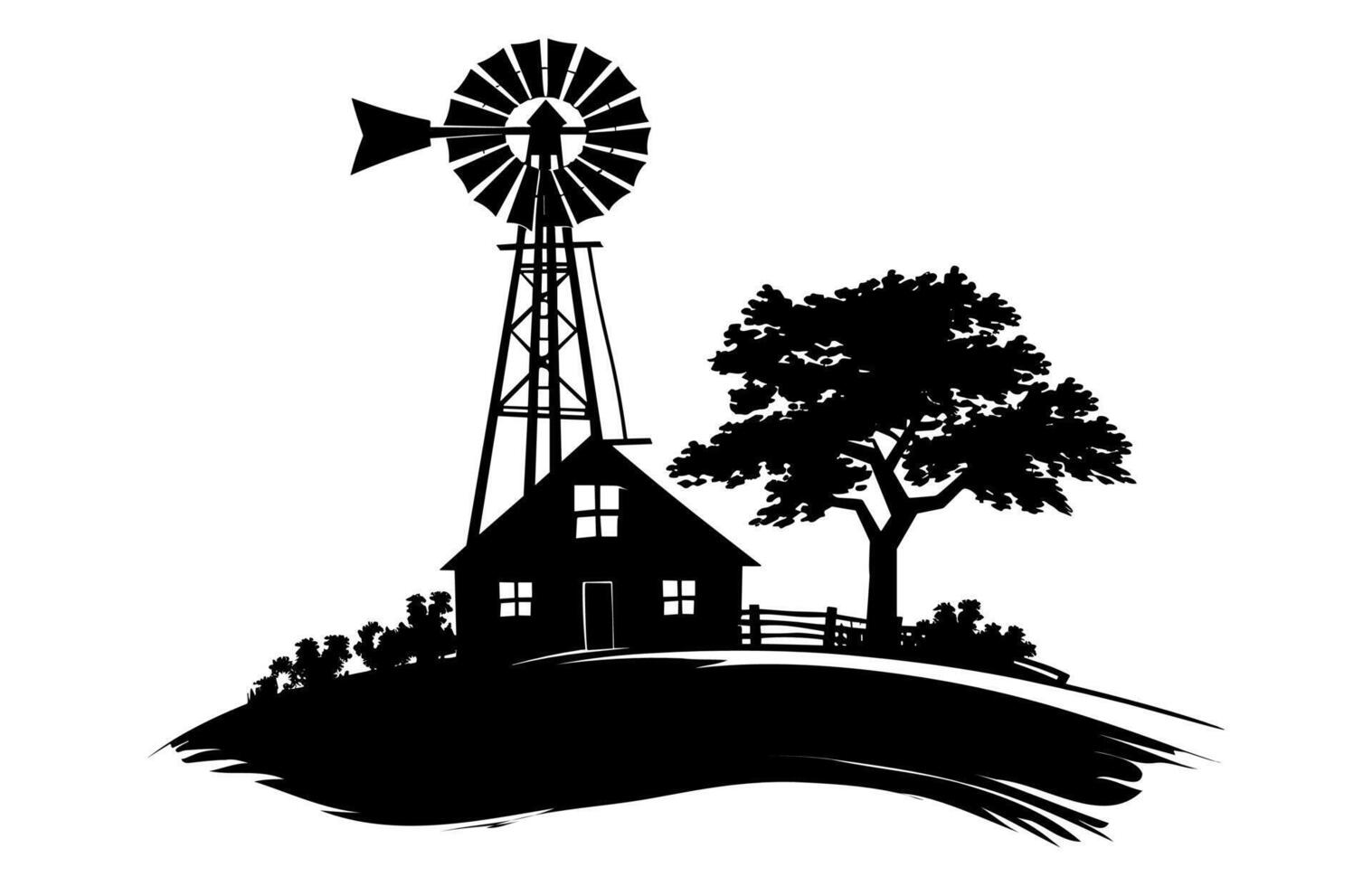 Old Farm Windmill Silhouette isolated on a white background vector