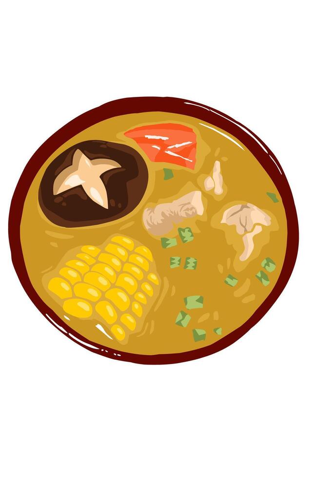 corn soup with meat Shitake mushrooms and fresh tomato vector