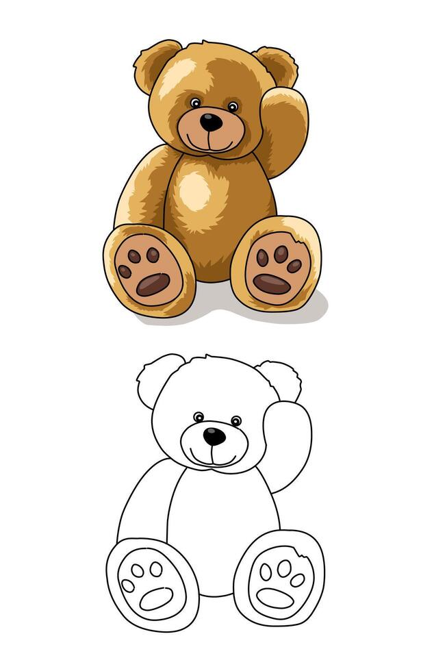 Cute Bear doll Coloring page for children vector