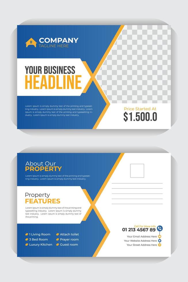 Editable postcard or EDDM postcard design template, Real estate property sale business flyer vector