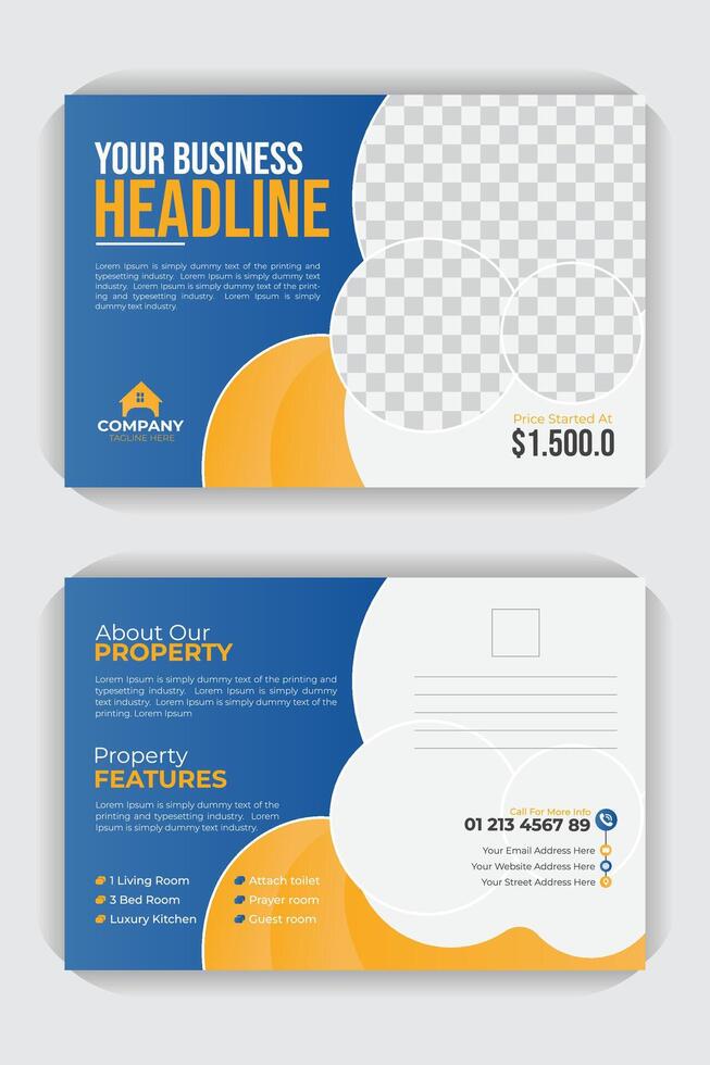 Real estate property sale business flyer landscape layout postcard or EDDM template vector