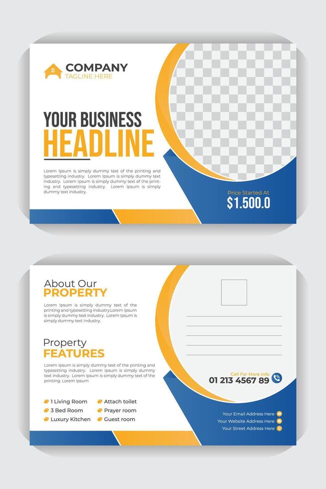 Landscape flyer design, modern EDDM postcard design template, Corporate Property sale postcard vector