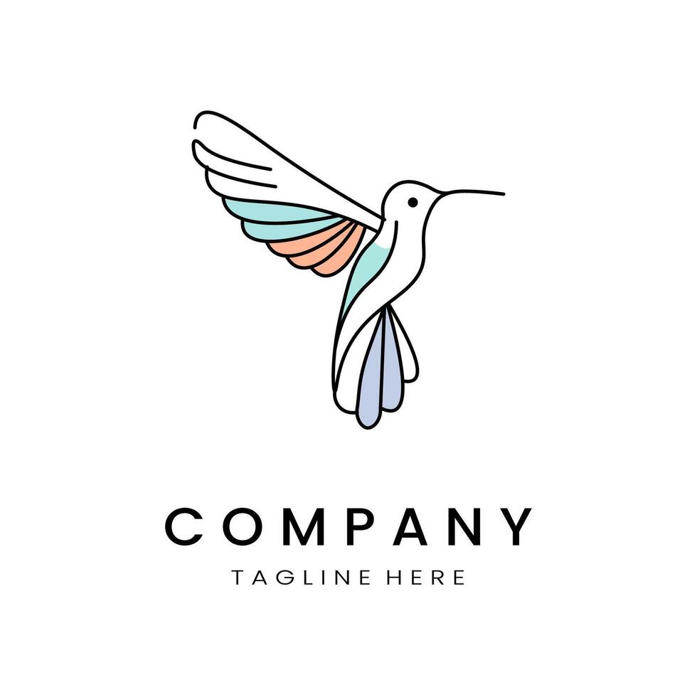 minimalistic and simple hummingbird line art with a bit of color, on a white background vector