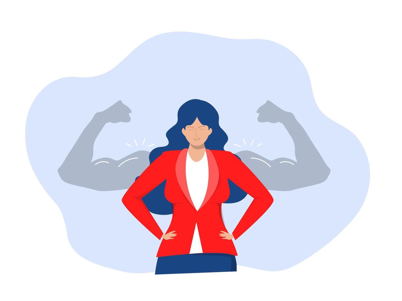 Self confidence ,positive thinking to boost confident ,Brave confident smiling woman standing showing biceps shadows facing fears like powerful hero feeling powerful confident with inner strength vector