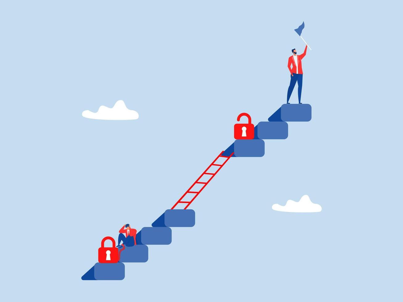 Ladder of success ,The difference of positive and negative thinking mindset concepts.businessman Progress is impossible without change illustrator vector