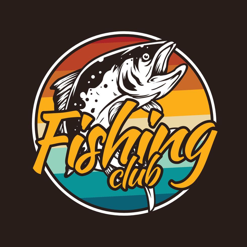 Fishing club badge with salmon drawing vector
