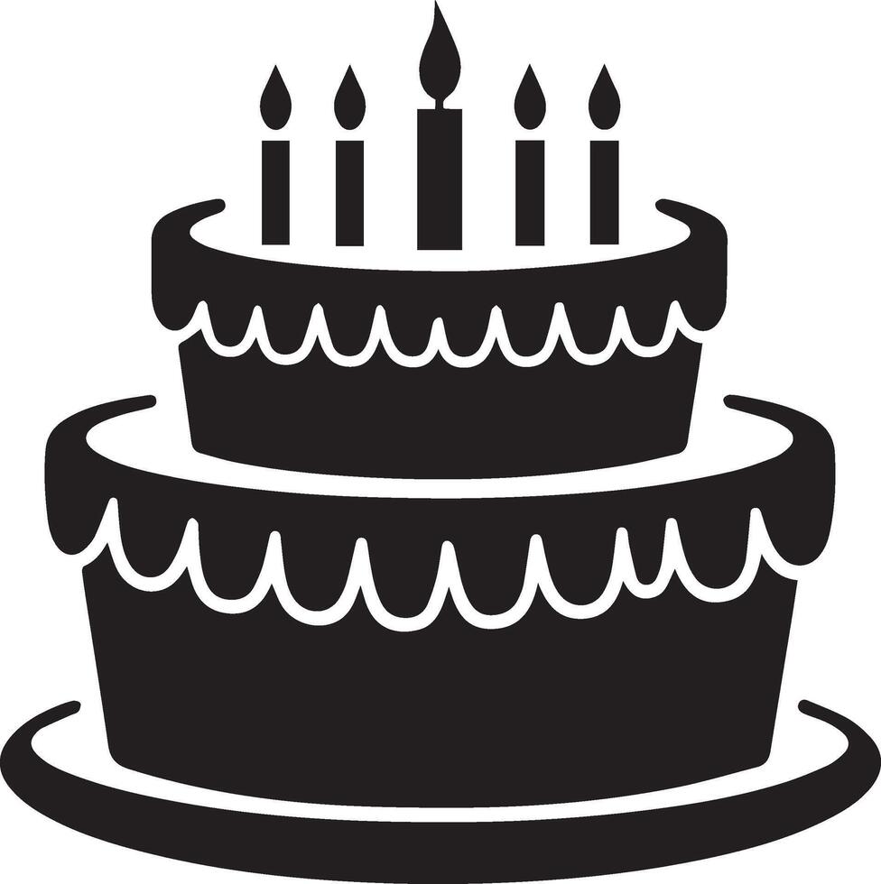 birthday cake with burning candle, art vector