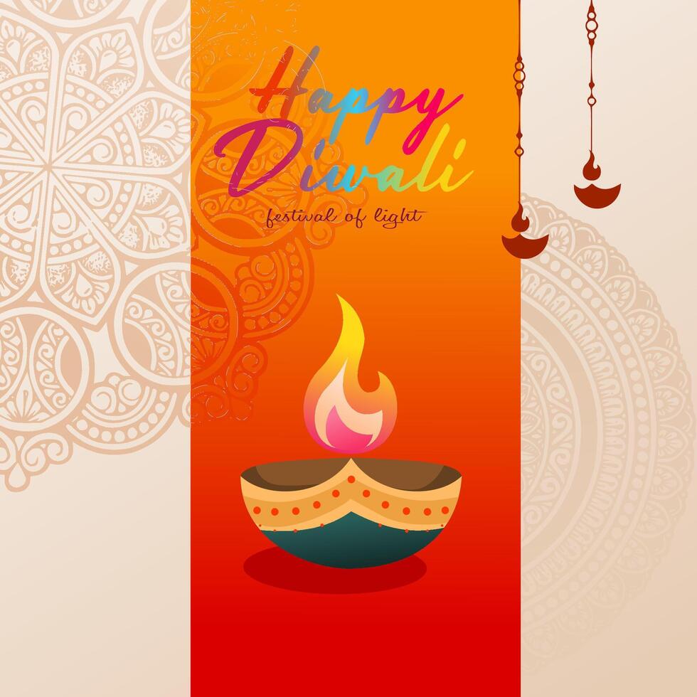 happy diwali festival card with ornaments vector