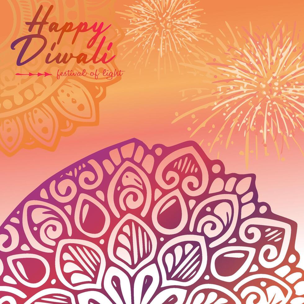 happy diwali greeting card with mandala ornament vector