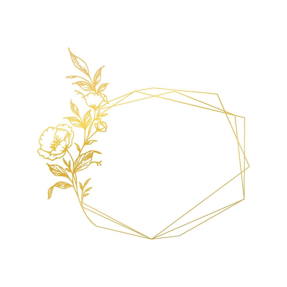 abstract geometric floral frame in gold vector
