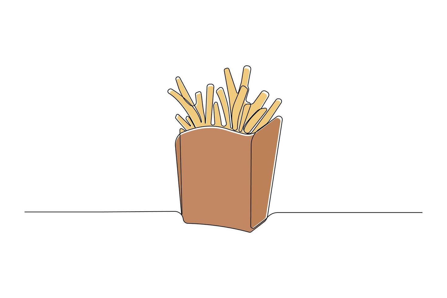 Hand-drawn French fries one-line art drawing. Fast food concept continuous outline . vector