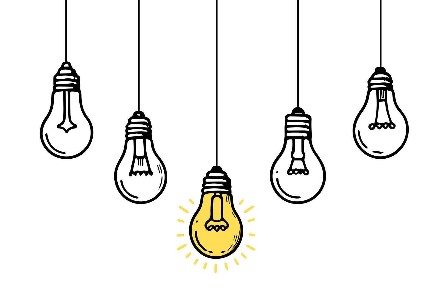 doodle of light bulb illustration, idea symbol on white background. vector