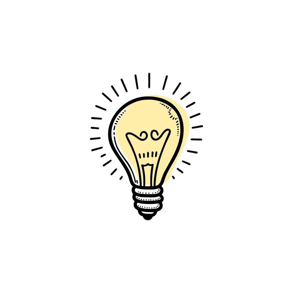 Simple illustration of a glowing light bulb with radiating lines, symbolizing bright ideas and creativity in a design context vector