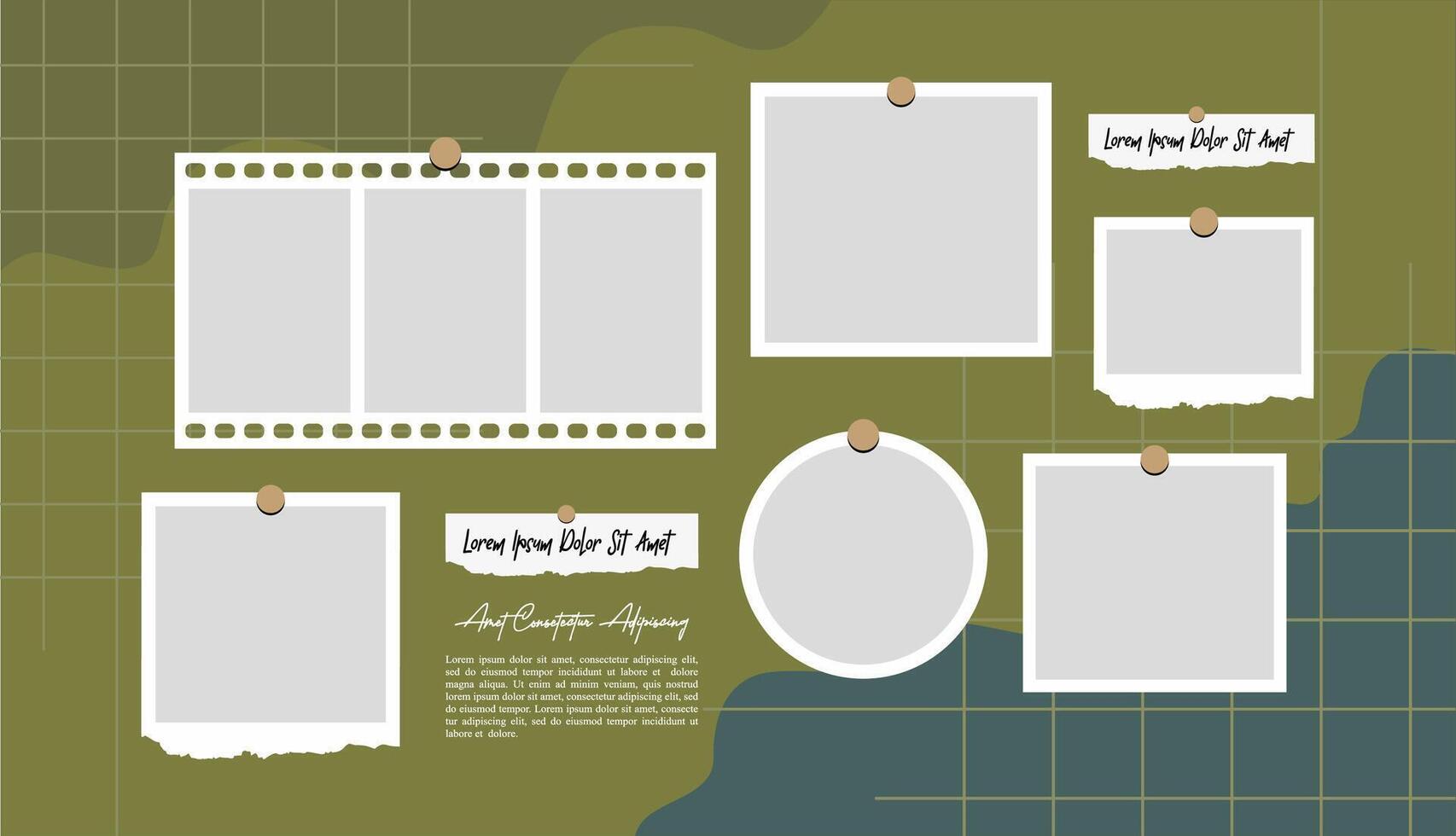 Picture collage and digital photo wall template vector