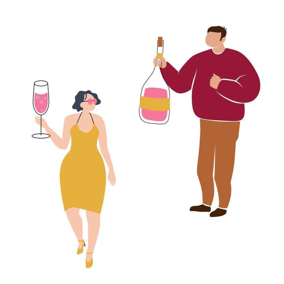 Wine festival, Beaujolais nouveau celebration. French themed poster for an autumn gathering featuring people with large glass bottles and grapevines. illustration celebrating the holiday of alcohol. vector