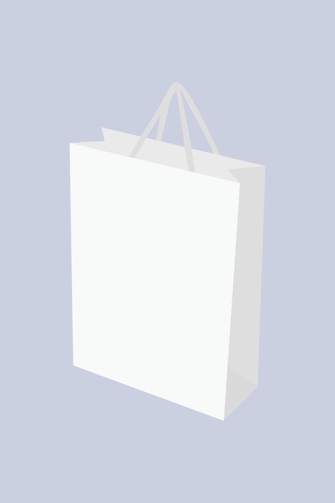Minimalist White Paper Shopping Bag with White Handles, Side View Illustration. vector