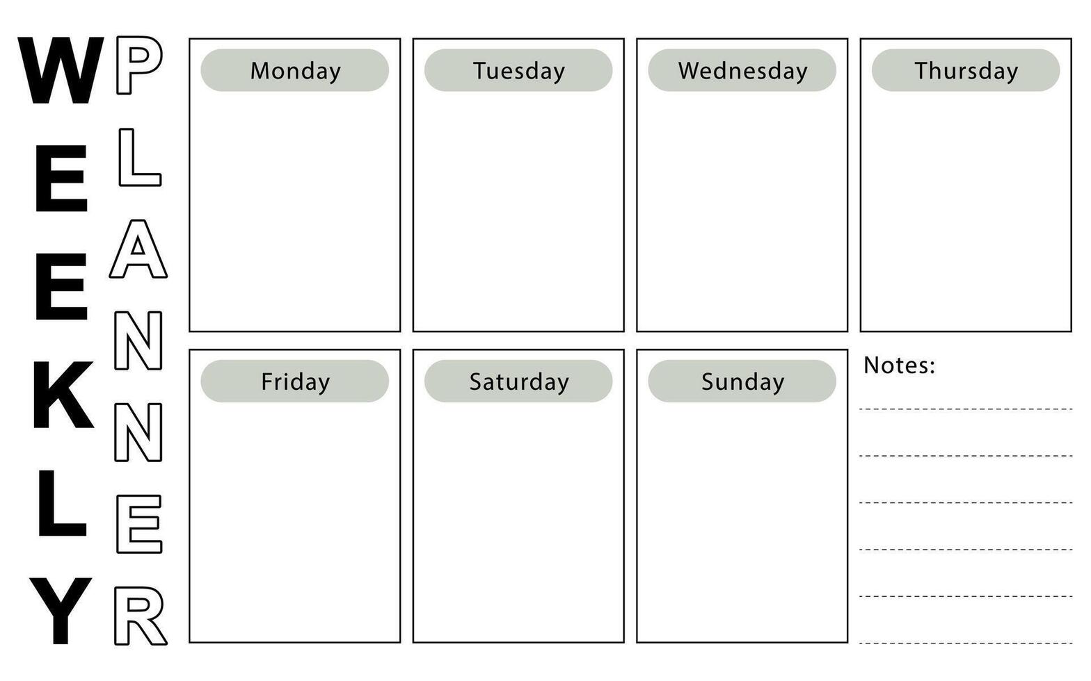 Weekly planner. Template design to plan your weekly activities. vector