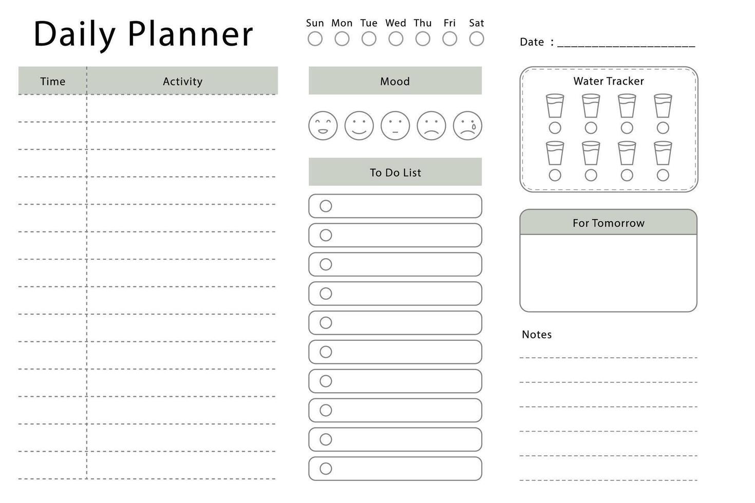 Daily planner template. Simple design for scheduling and planning your daily activities. vector