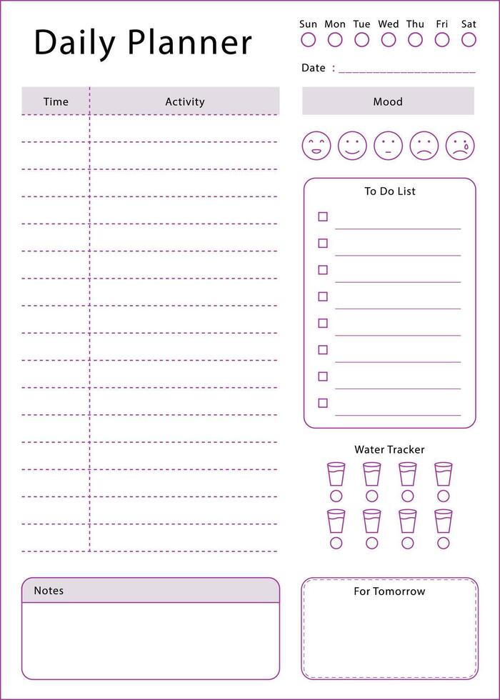 Elegant daily planner template. Simple design to plan your daily activities. vector