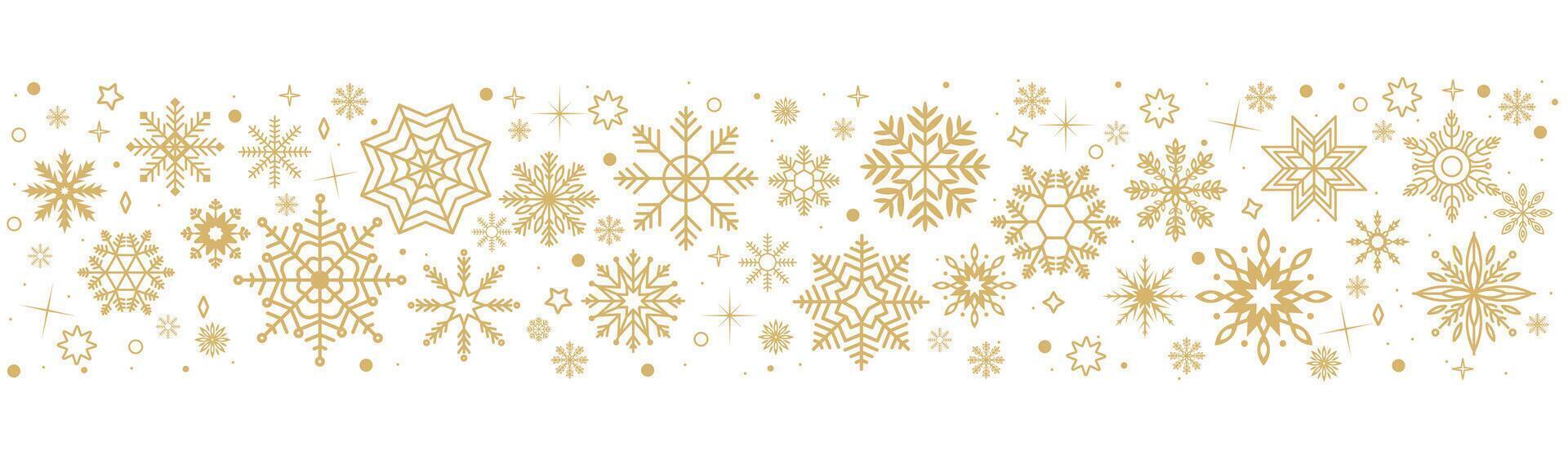 Festive Christmas design with golden snowflakes flat color frame. Magical glow of winter holidays illustration on white background vector
