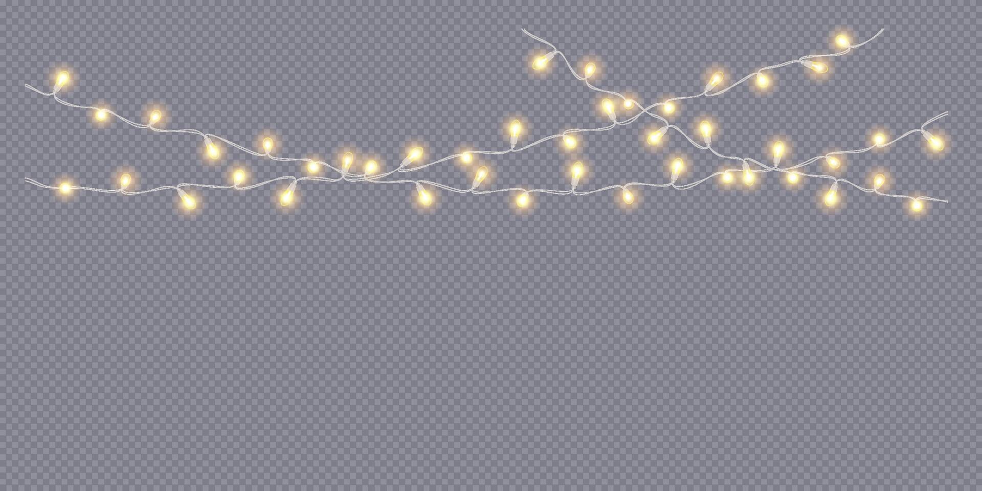 Christmas fairy lights golden frame realistic icon. Neon lamps garlands at Christmas party 3d object illustration vector