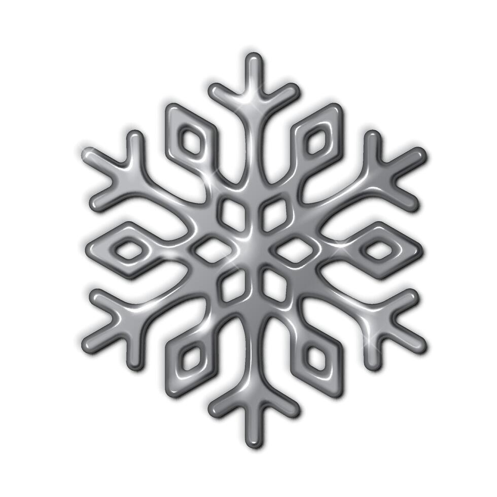 Silver snowflake with sparkles realistic illustration. Elegant Christmas season ornament design 3d object on white background vector