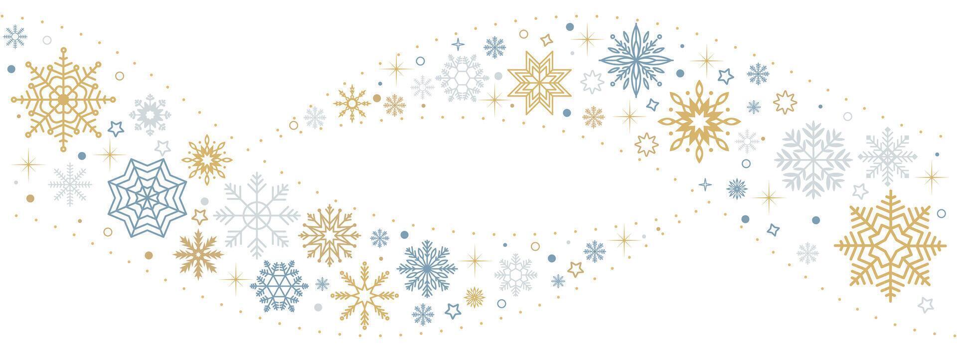 Snowflakes wavy seamless pattern flat color frame. Happy winter holidays and Christmas celebration illustration on white background vector