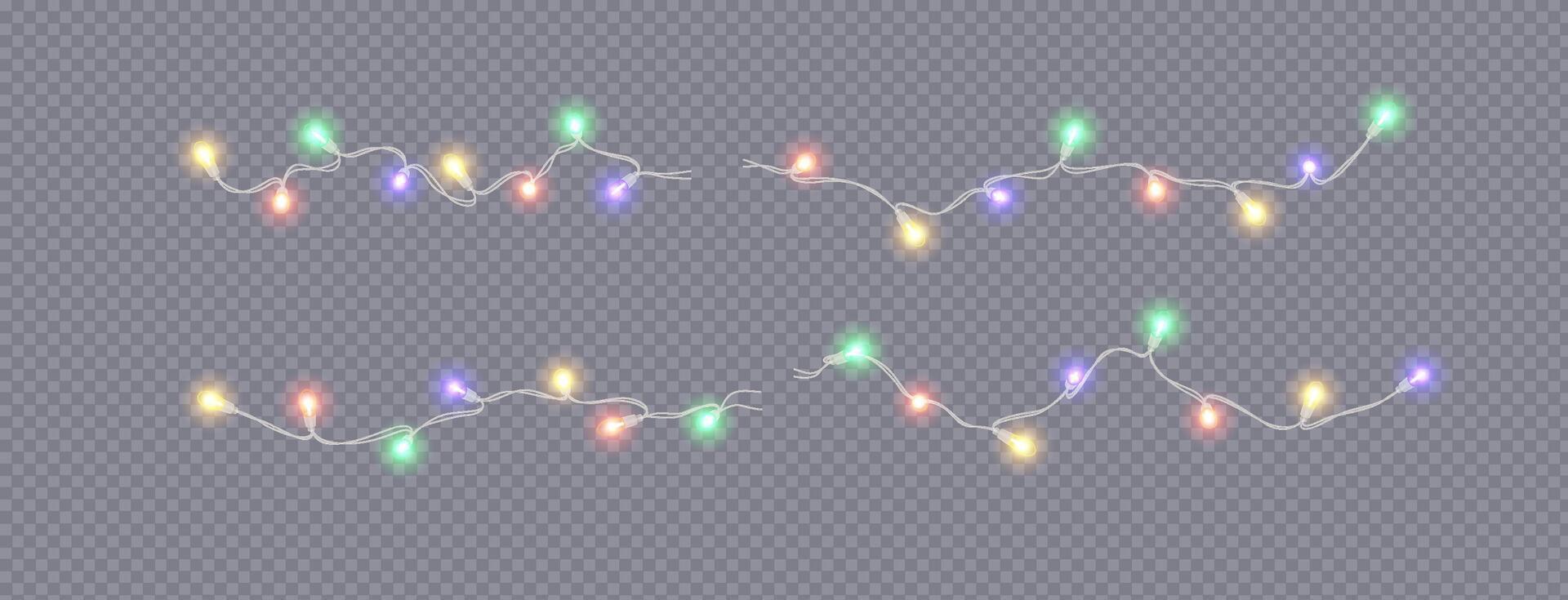 Multicolor fairy lights creating festive mood realistic icons set. Christmas celebration fairy-lights 3d objects illustrations vector