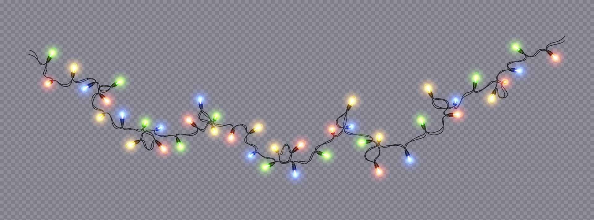 Multicolor Christmas lights garland realistic icon. Neon illumination with fairy-light frame 3d object illustration on silver background vector