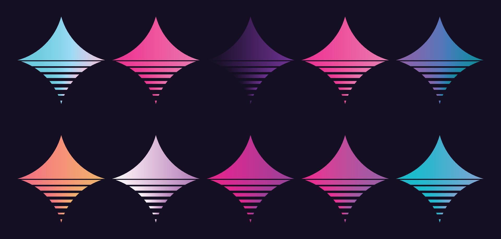 set of four star shapes gradient vintage retro style vector