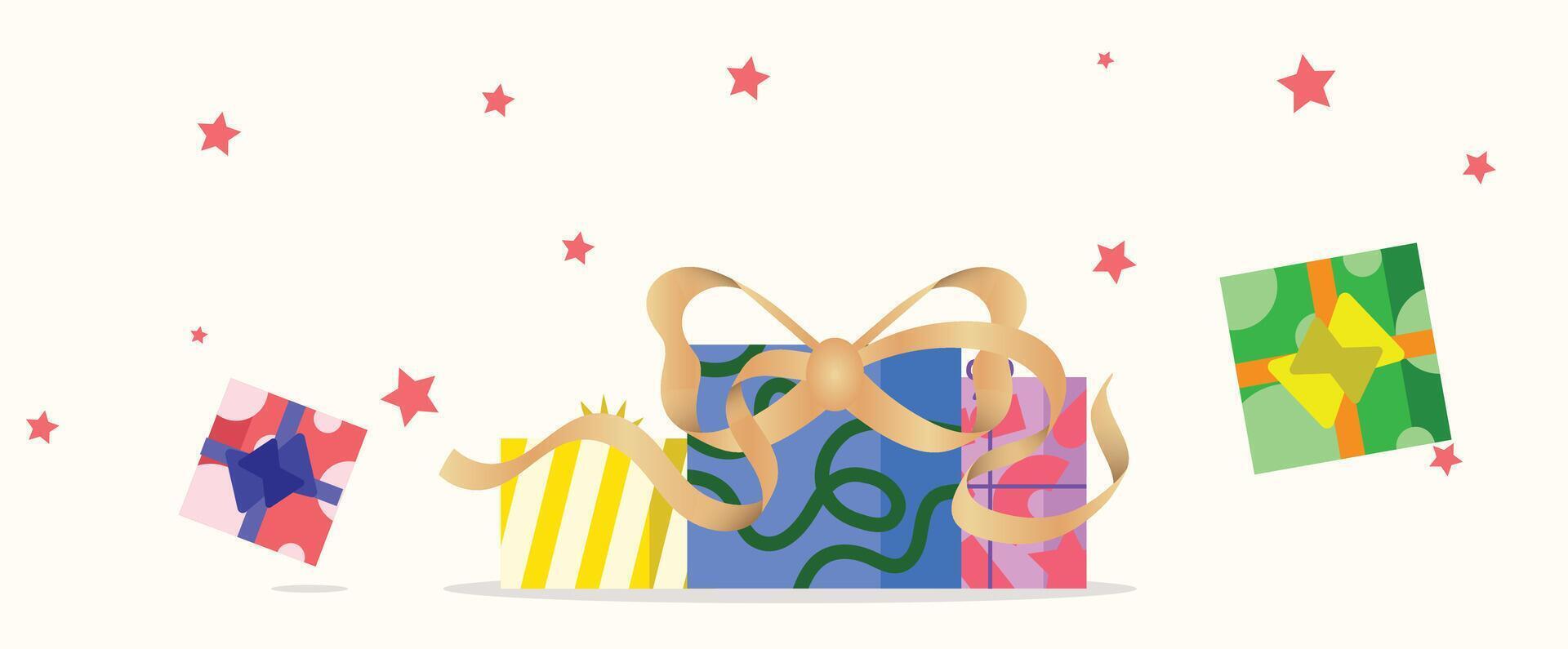 colorful giftbox design for banner, christmas holiday, happy birthday, present banner design vector