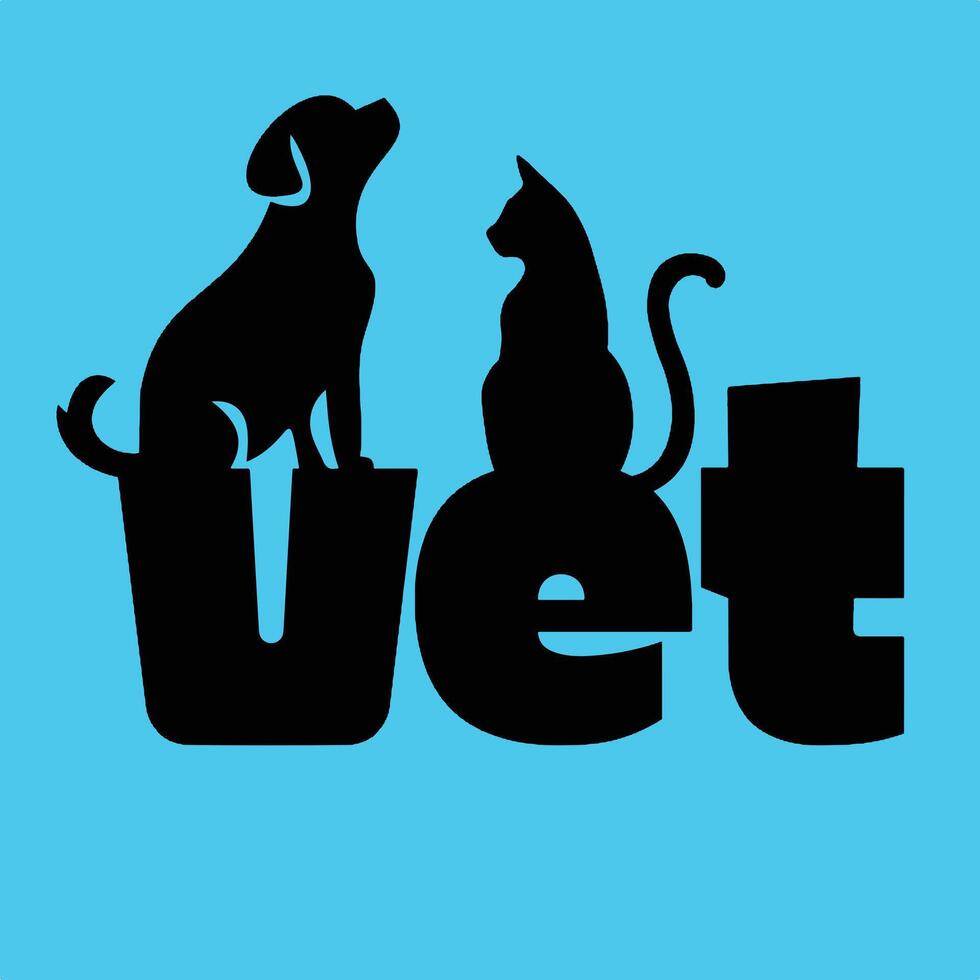 Black Illustrated Silhouette Cute Veterinary Clinic Logo. vector