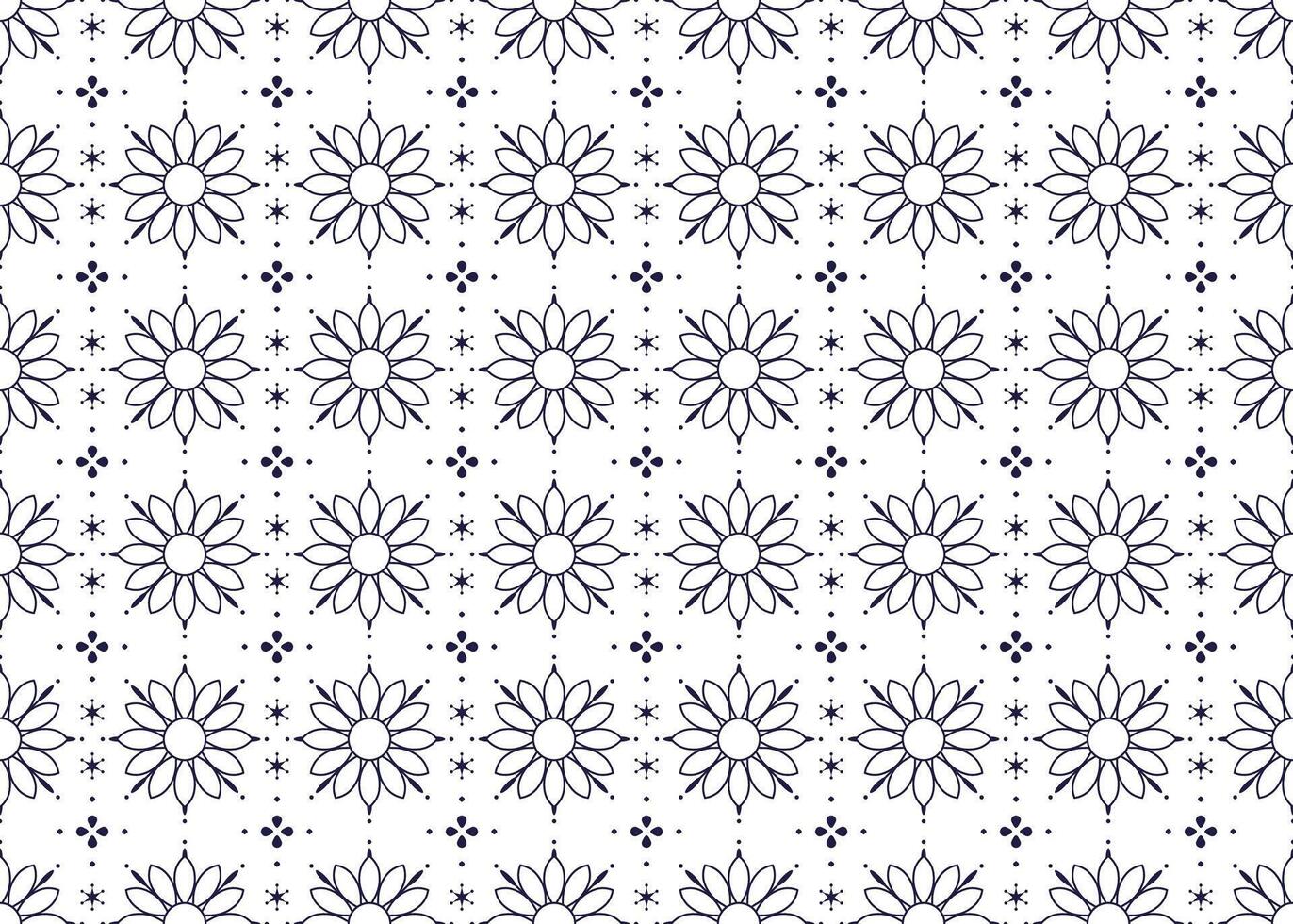 outline dark blue symbol floral on White background, ethnic fabric seamless pattern, design for cloth, carpet, batik, wallpaper, wrapping etc. vector