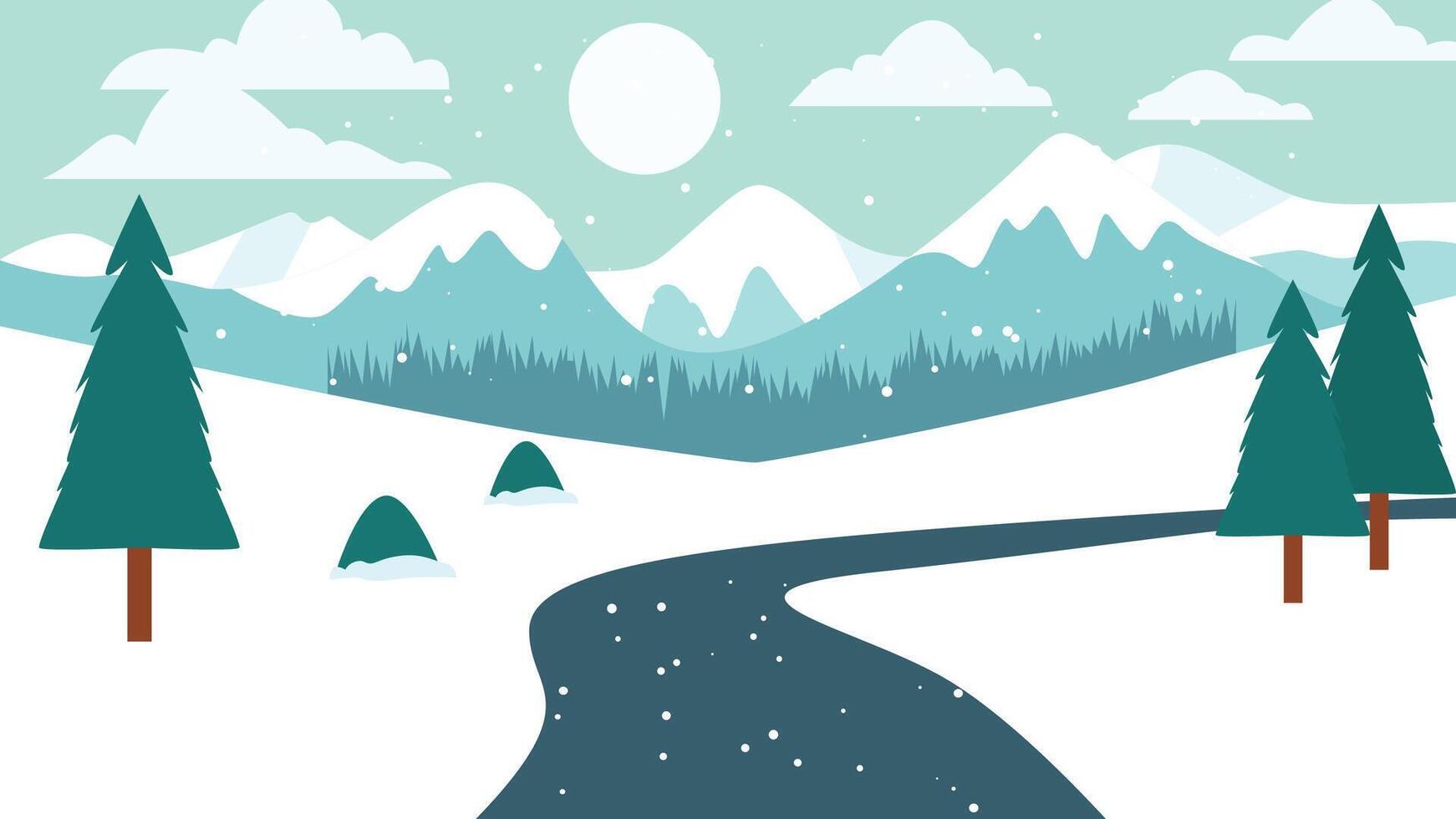 Mountain Nature Landscape with Road and Pine Tree in Snow Winter Season vector