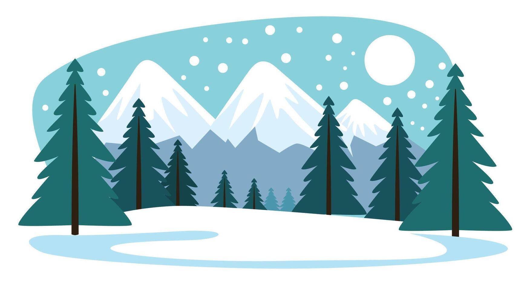 Mountain Nature View Landscape with Pine Tree in the Forest in Snow Winter Season vector