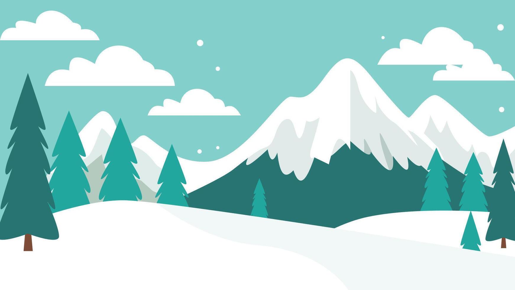 Mountain Nature Landscape with Pine Tree in the Forest in Snow Winter vector