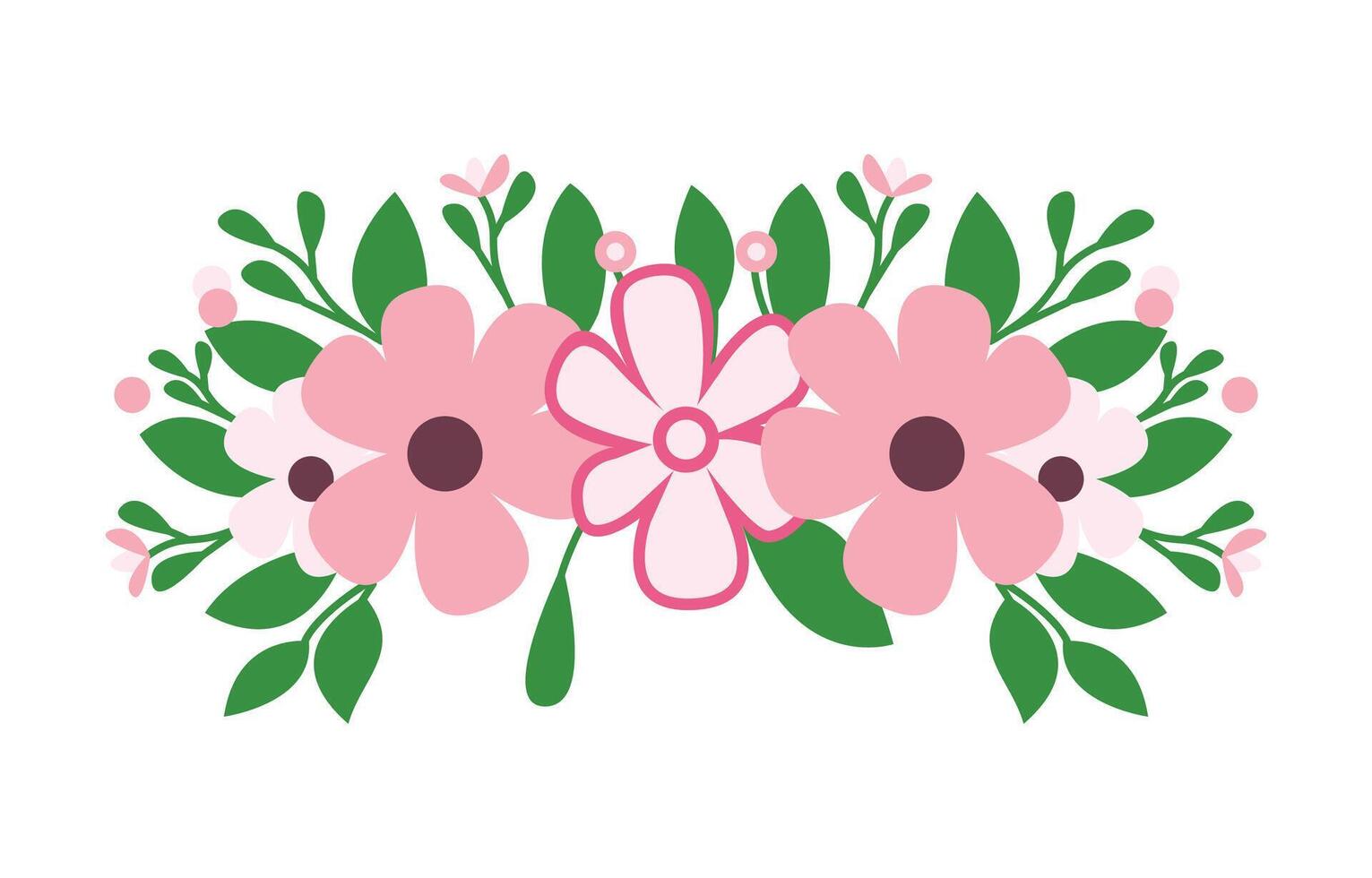 Beautiful Pink Girly Flower Floral Crown with Natural Nature Leaves vector