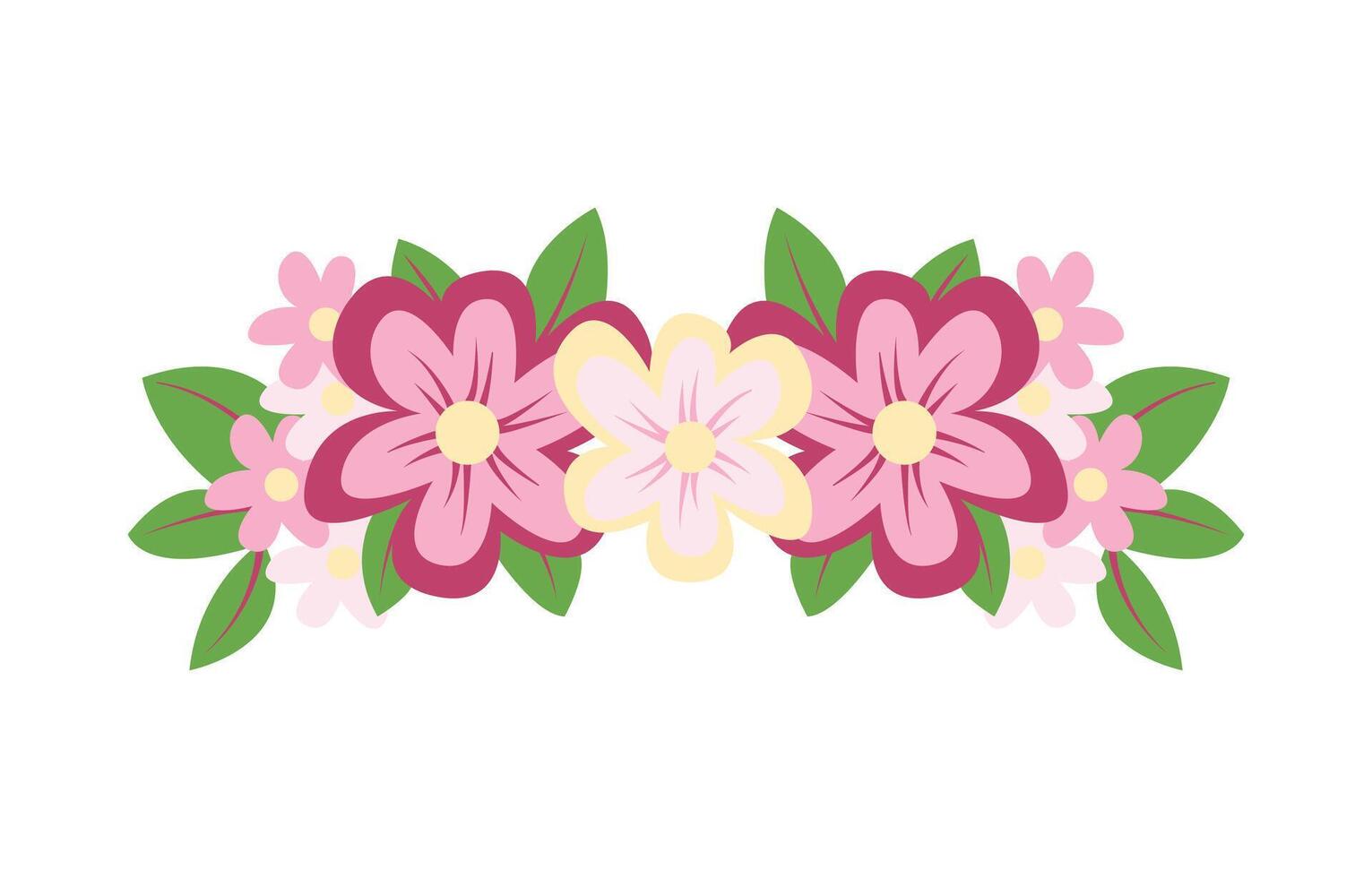 Beautiful Pink Flower Floral Crown Chaplet Head with Natural Nature Leaves vector